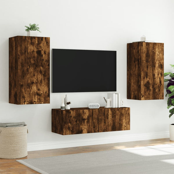 vidaXL 3-Piece TV Wall Unit with LED Lights Smoked Oak