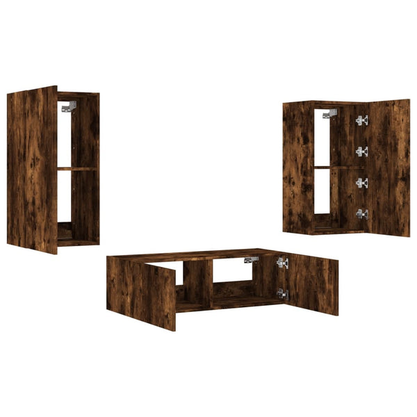 vidaXL 3-Piece TV Wall Unit with LED Lights Smoked Oak