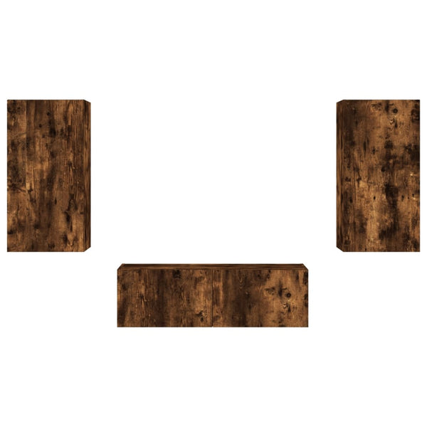 vidaXL 3-Piece TV Wall Unit with LED Lights Smoked Oak