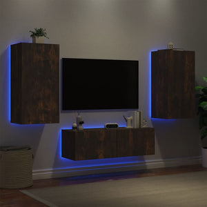 vidaXL 3-Piece TV Wall Unit with LED Lights Smoked Oak