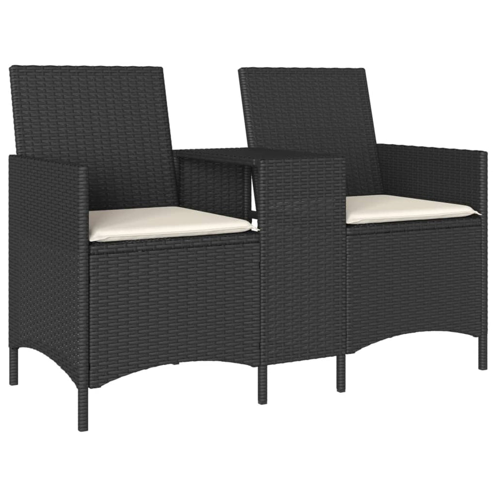 Gartensofa 2-Sitzer mit Tisch Schwarz Rattan