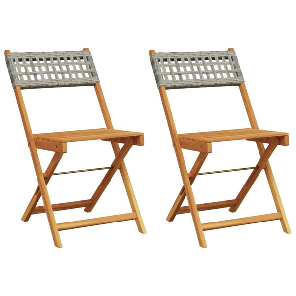 Bistrostühle 2er Set Grau Akazie & Poly-Rattan