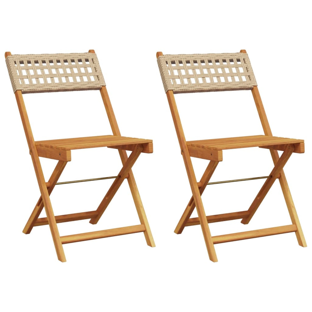 Bistrostühle 2er Set Beige Akazie & Poly-Rattan