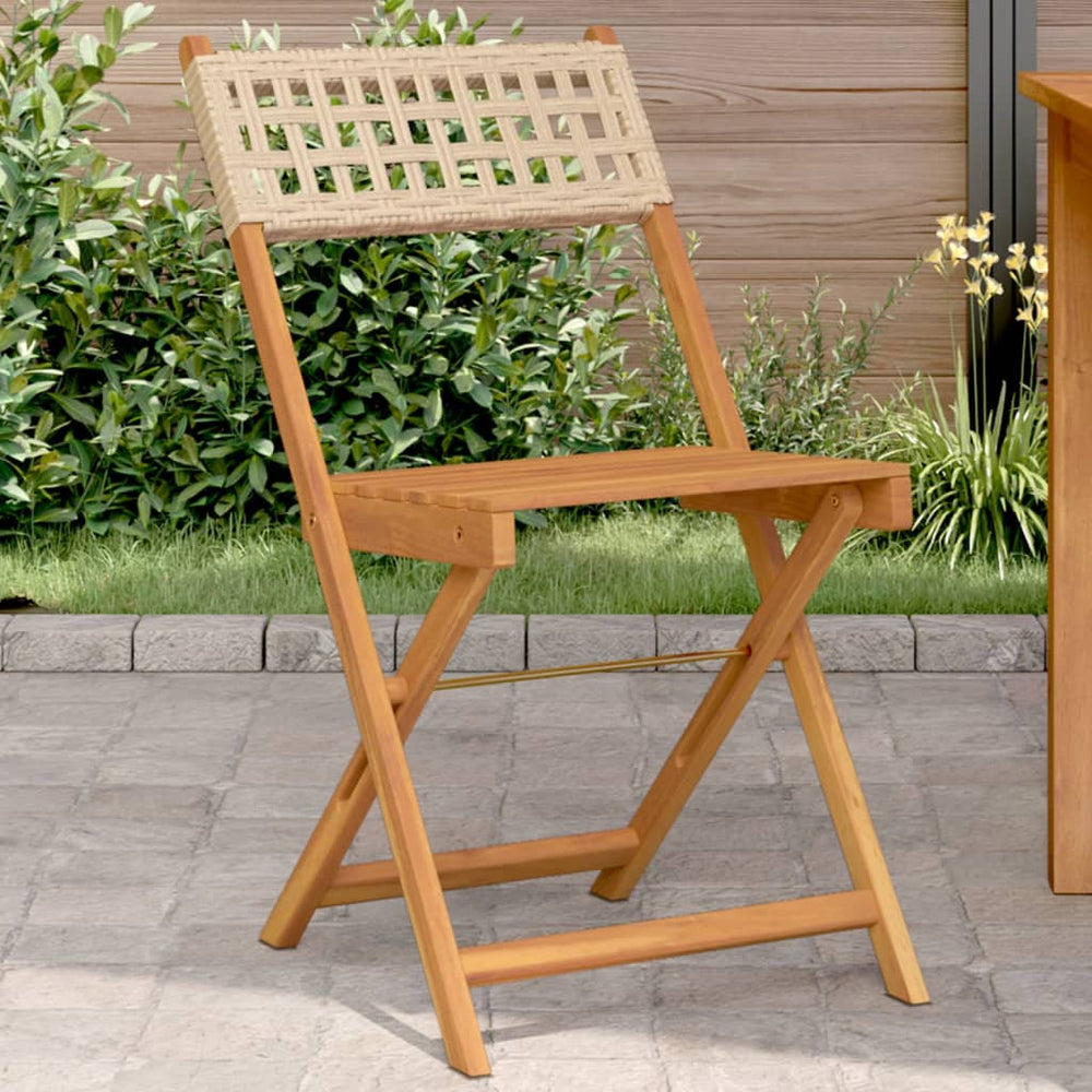 Bistrostühle 2er Set Beige Akazie & Poly-Rattan