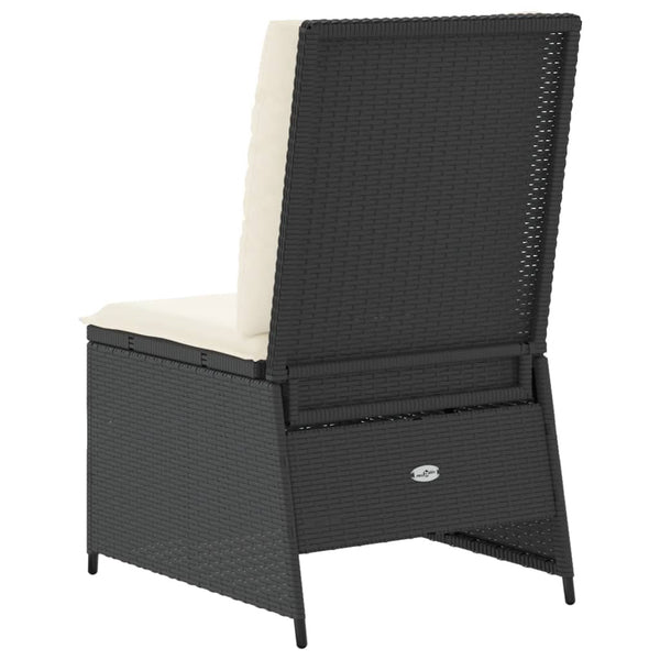 vidaXL Garden Armchair with Reclining Function and Cushions Black Poly Rattan