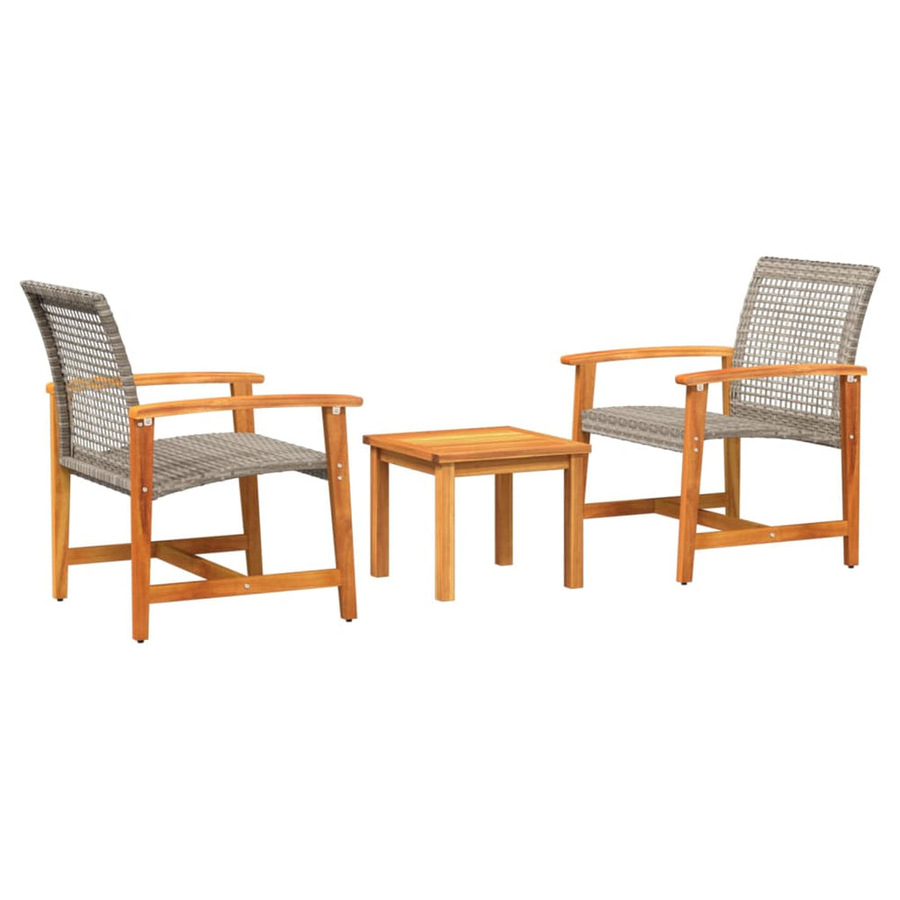 3-tlg. Bistro-Set Grau Poly Rattan Akazienholz