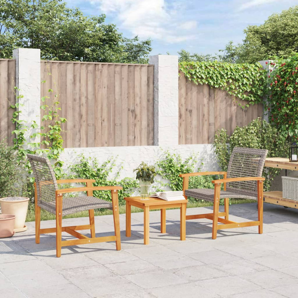 3-tlg. Bistro-Set Grau Poly Rattan Akazienholz