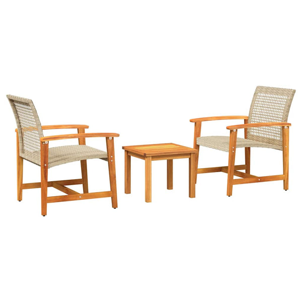 3-tlg. Bistro-Set Beige Poly Rattan Akazienholz