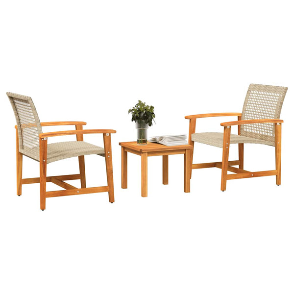 3-tlg. Bistro-Set Beige Poly Rattan Akazienholz