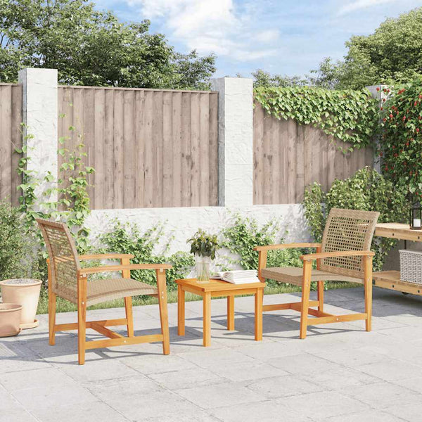 3-tlg. Bistro-Set Beige Poly Rattan Akazienholz