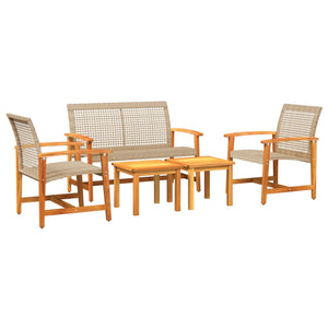 5-tlg. Garten Lounge Set Beige Poly Rattan Akazie