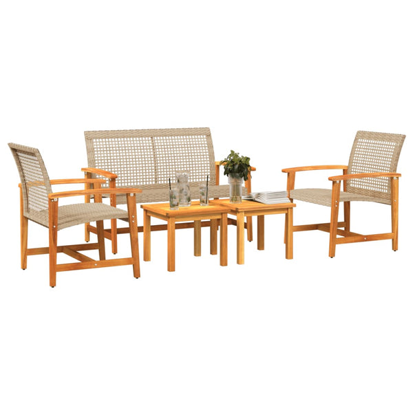 5-tlg. Garten Lounge Set Beige Poly Rattan Akazie