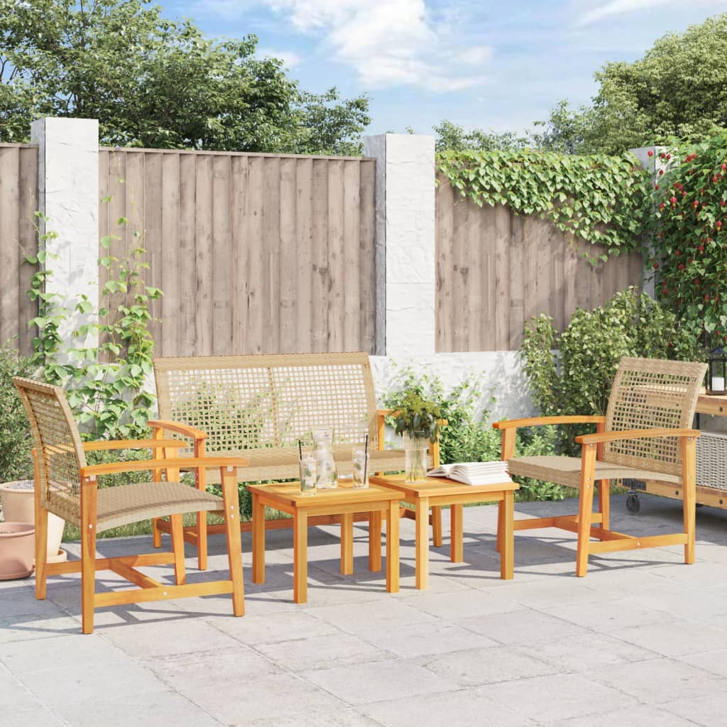 5-tlg. Garten Lounge Set Beige Poly Rattan Akazie