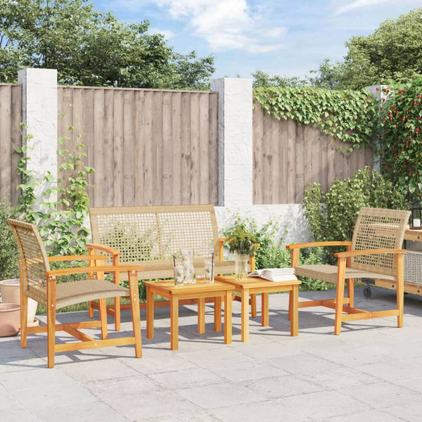 5-tlg. Garten Lounge Set Beige Poly Rattan Akazie