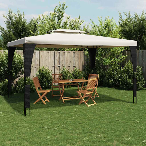 vidaXL Double-Roof Gazebo Cream 3.98x2.98 m Steel