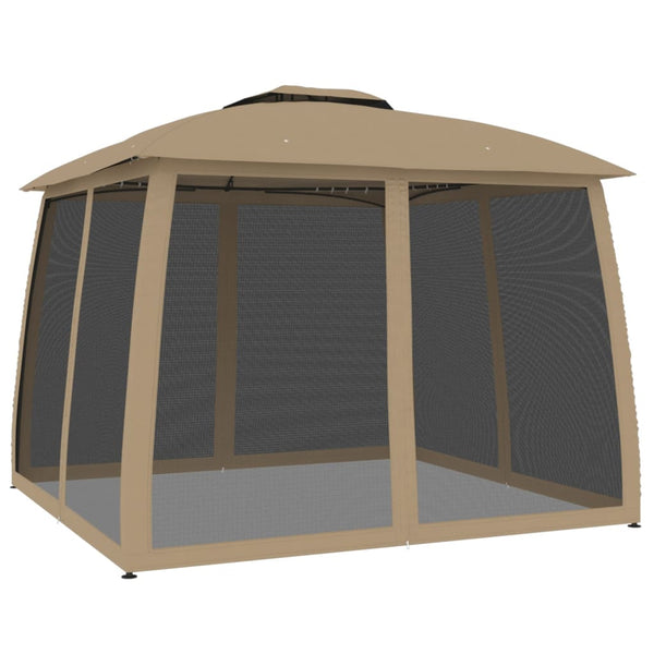 vidaXL Gazebo with Double Roof & Net Walls Taupe 2.93x2.93 m Steel