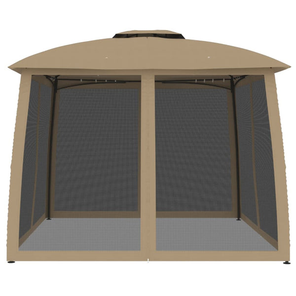 vidaXL Gazebo with Double Roof & Net Walls Taupe 2.93x2.93 m Steel