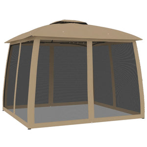 vidaXL Gazebo with Double Roof & Net Walls Taupe 2.93x2.93 m Steel