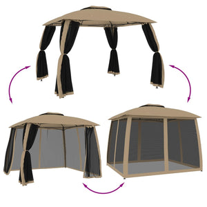 vidaXL Gazebo with Double Roof & Net Walls Taupe 2.93x2.93 m Steel