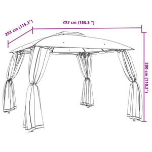 vidaXL Gazebo with Double Roof & Net Walls Taupe 2.93x2.93 m Steel