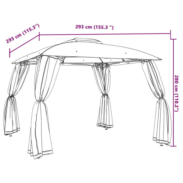 vidaXL Gazebo with Double Roof & Net Walls Taupe 2.93x2.93 m Steel