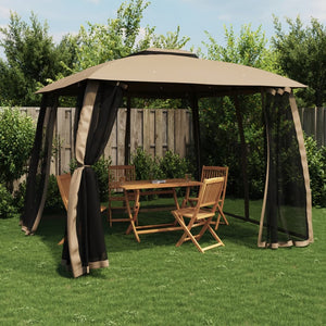 vidaXL Gazebo with Double Roof & Net Walls Taupe 2.93x2.93 m Steel