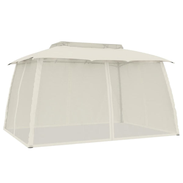 vidaXL Gazebo with Double Roof & Net Walls Cream 3.93x2.93 m Steel