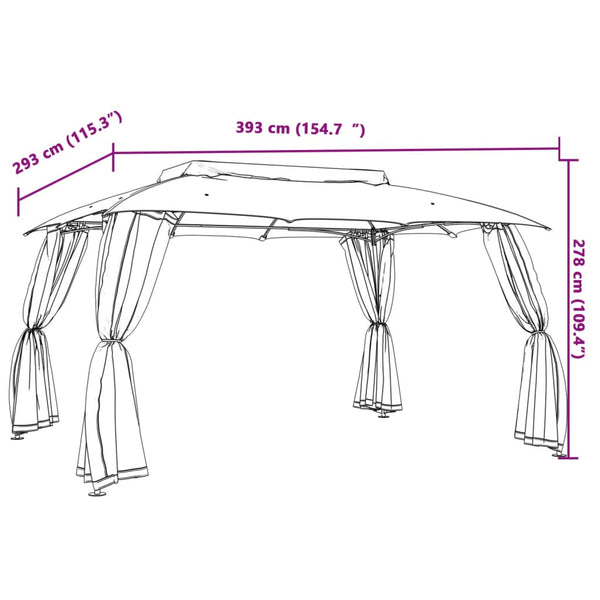 vidaXL Gazebo with Double Roof & Net Walls Cream 3.93x2.93 m Steel
