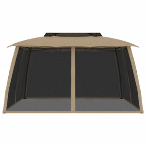 vidaXL Gazebo with Double Roof & Net Walls Taupe 3.93x2.93 m Steel