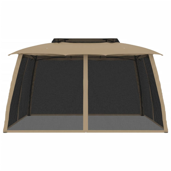 vidaXL Gazebo with Double Roof & Net Walls Taupe 3.93x2.93 m Steel