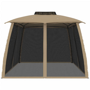 vidaXL Gazebo with Double Roof & Net Walls Taupe 3.93x2.93 m Steel