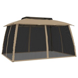 vidaXL Gazebo with Double Roof & Net Walls Taupe 3.93x2.93 m Steel