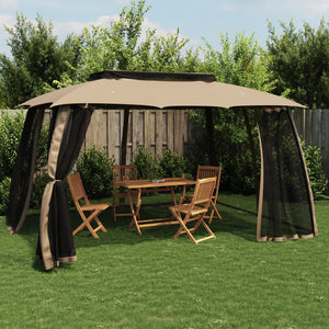 vidaXL Gazebo with Double Roof & Net Walls Taupe 3.93x2.93 m Steel