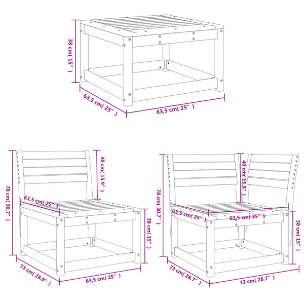 vidaXL 4-piece Garden Lounge Set Wax Brown Solid Pine Wood
