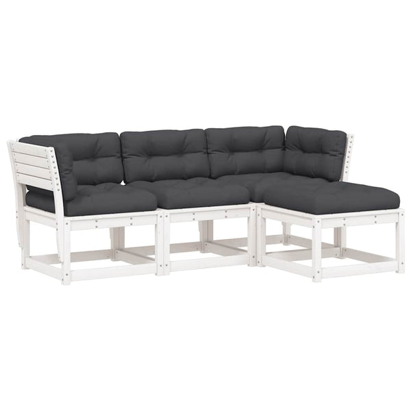 vidaXL 4-piece Garden Lounge Set with Cushions White Solid Pine Wood