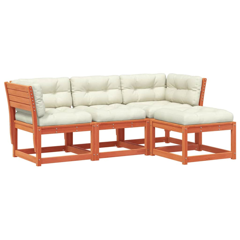 vidaXL 4-Piece Garden Lounge Set with Cushions Waxed Brown Solid Pine Wood