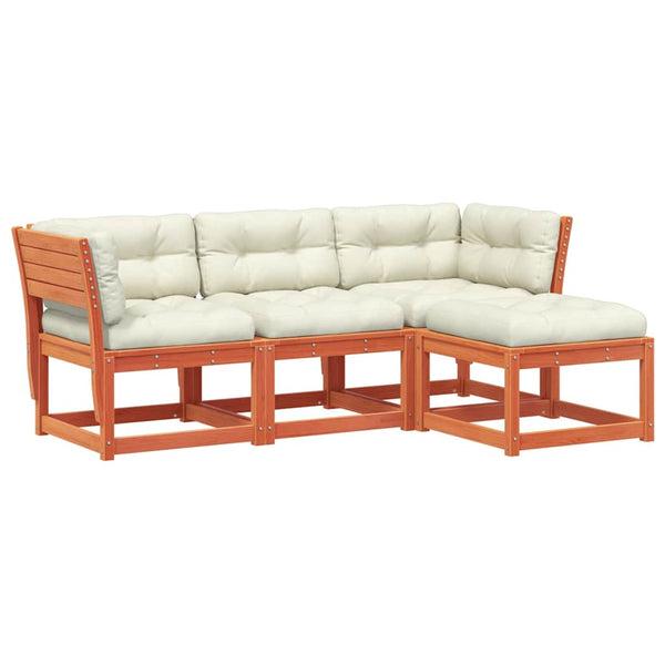vidaXL 4-Piece Garden Lounge Set with Cushions Waxed Brown Solid Pine Wood
