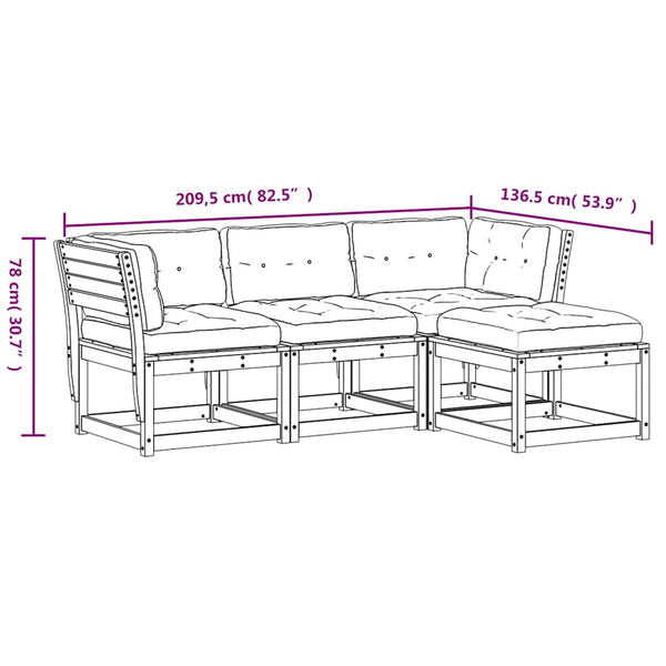 vidaXL 4-Piece Garden Lounge Set with Cushions Waxed Brown Solid Pine Wood