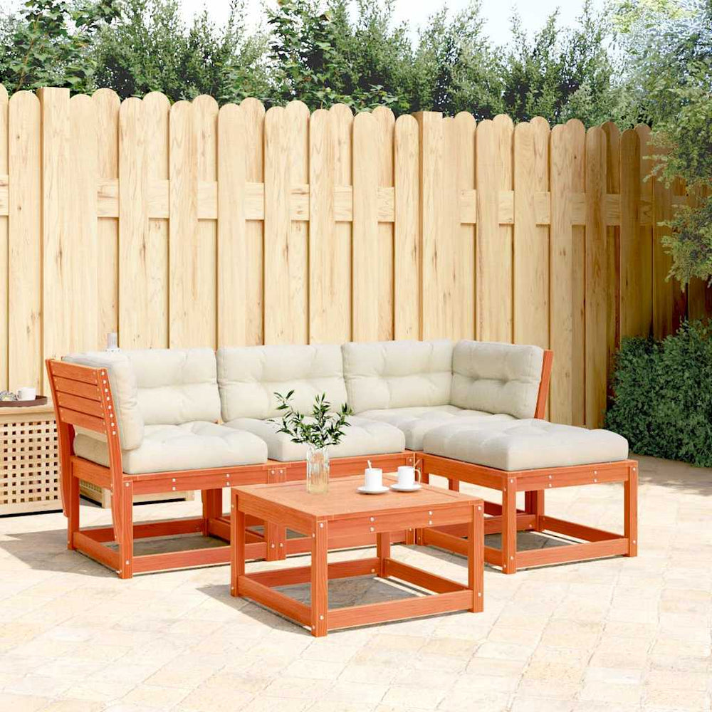 vidaXL 4-Piece Garden Lounge Set with Cushions Waxed Brown Solid Pine Wood