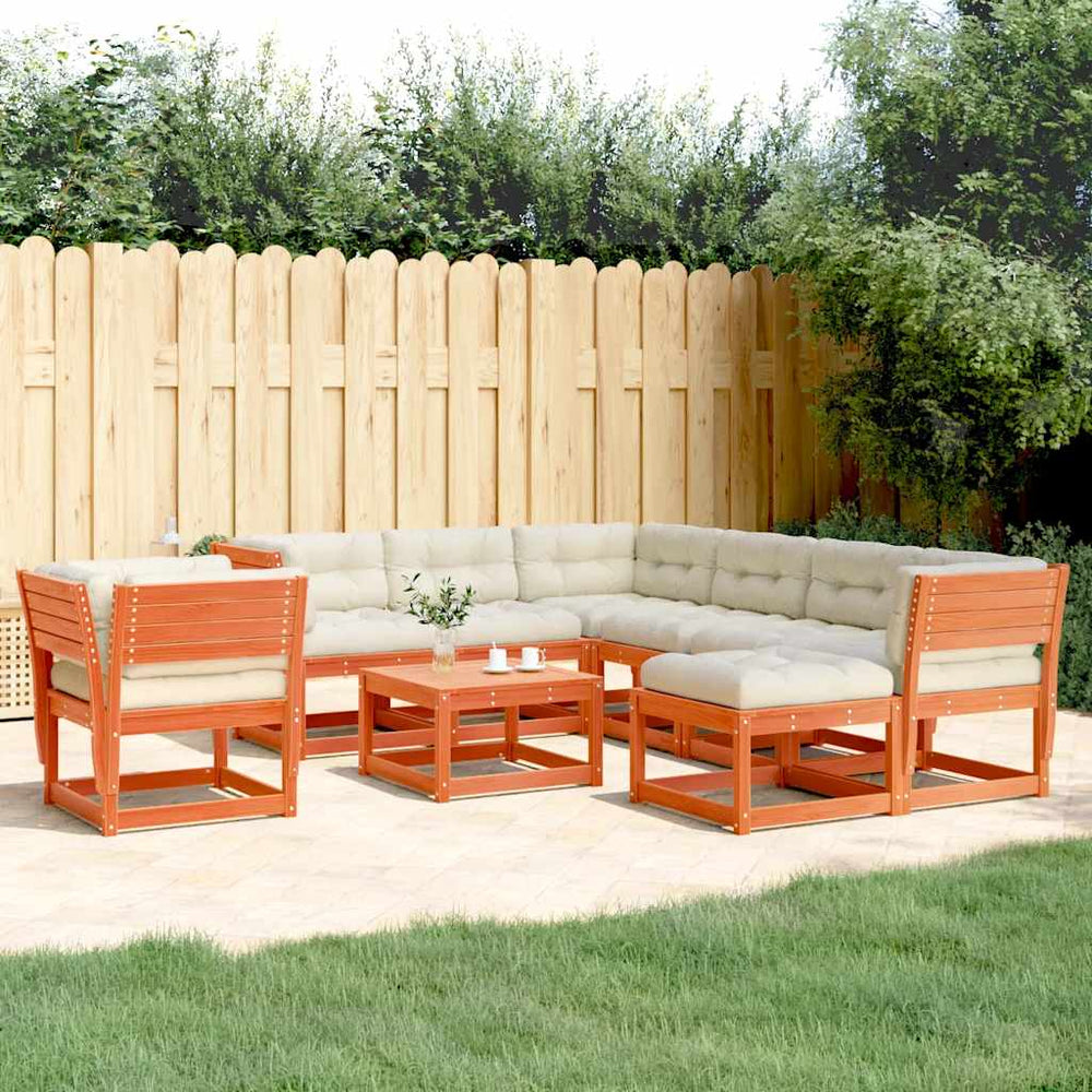 vidaXL 8-piece Garden Lounge Set with Cushions Wax Brown Solid Pine Wood