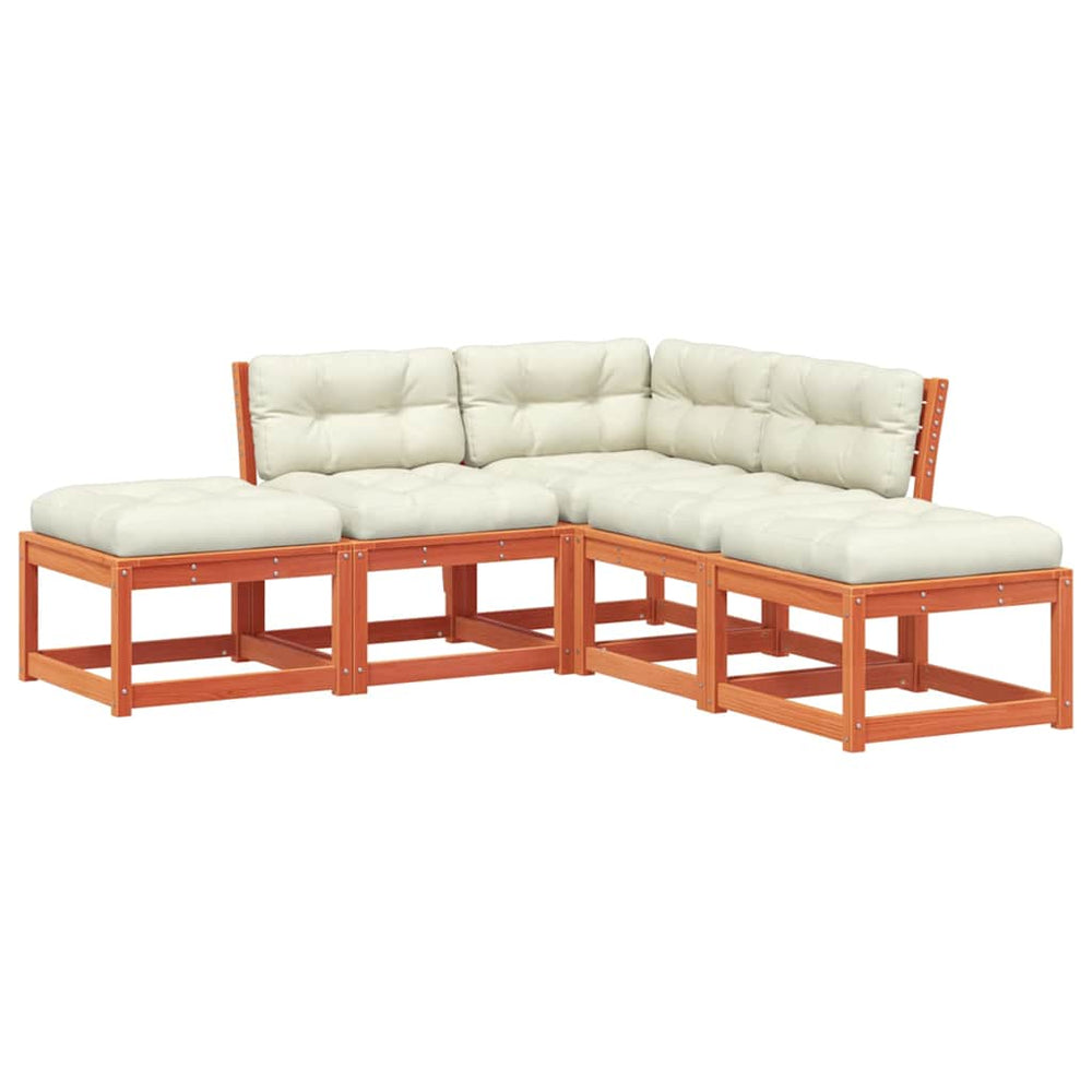 vidaXL 5-piece Garden Sofa Set with Cushions Waxed Brown Pinewood