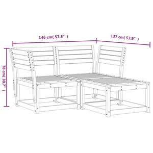 vidaXL 3-Piece Garden Sofa Set White Solid Pine Wood