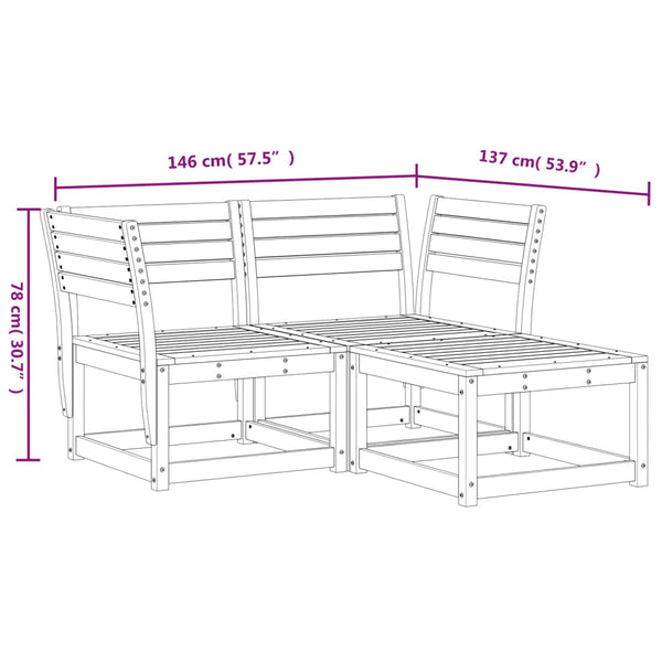 vidaXL 3-Piece Garden Sofa Set White Solid Pine Wood