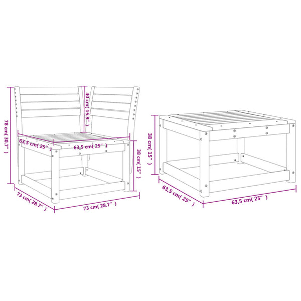 vidaXL 3-Piece Garden Sofa Set White Solid Pine Wood