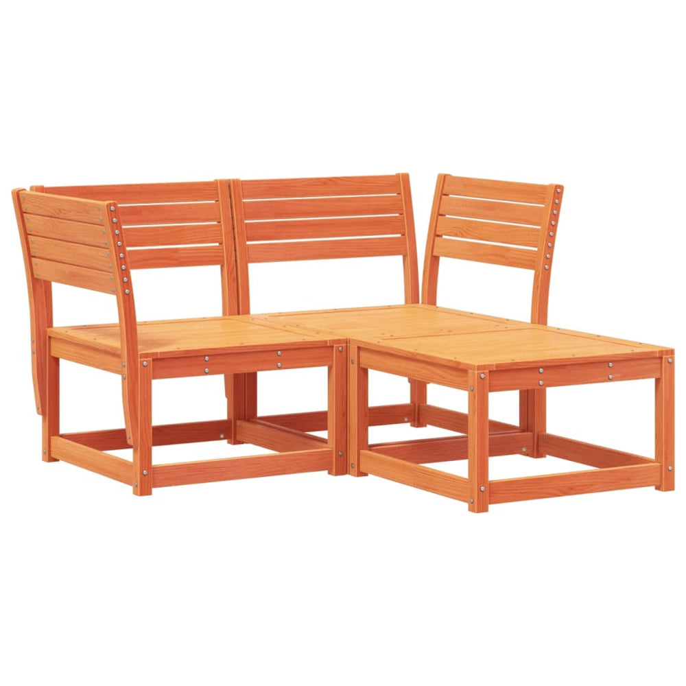 vidaXL 3-Piece Garden Sofa Set Waxed Brown Solid Pine Wood