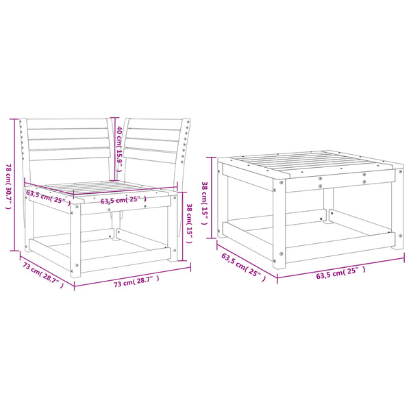 vidaXL 3-Piece Garden Sofa Set Waxed Brown Solid Pine Wood