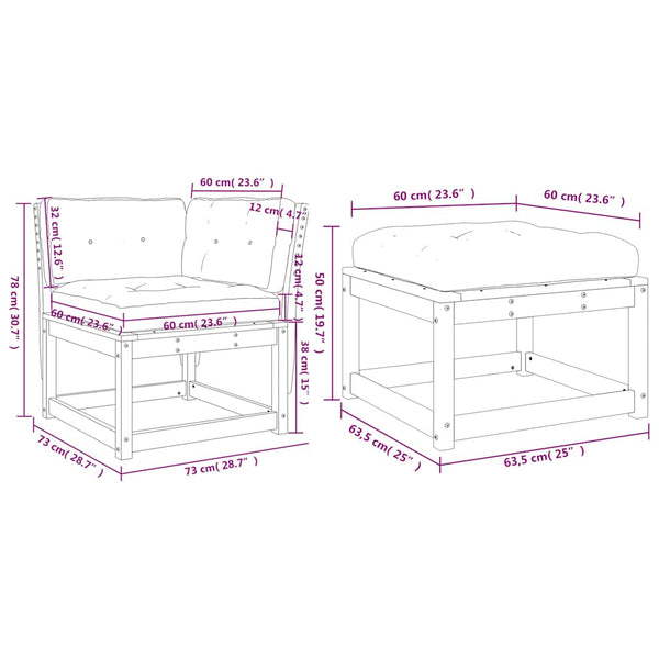 vidaXL 3-piece Garden Sofa Set with Cushions Solid Pine Wood