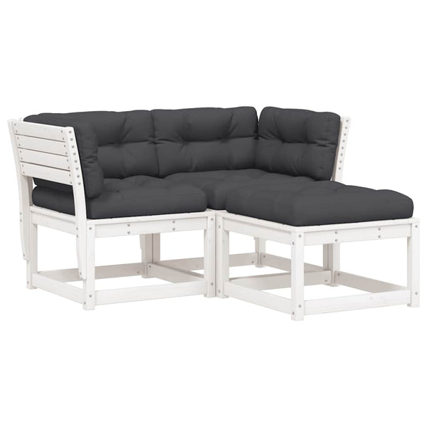 vidaXL 3-Piece Garden Sofa Set with Cushions White Solid Pine Wood