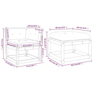 vidaXL 3-Piece Garden Sofa Set with Cushions White Solid Pine Wood