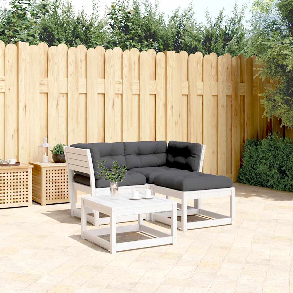 vidaXL 3-Piece Garden Sofa Set with Cushions White Solid Pine Wood